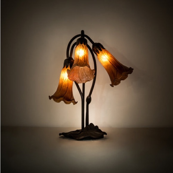 Meyda Tiffany Pond Lily 3 Light Accent Lamp, 16" Height, Amber - Picture 4 of 13